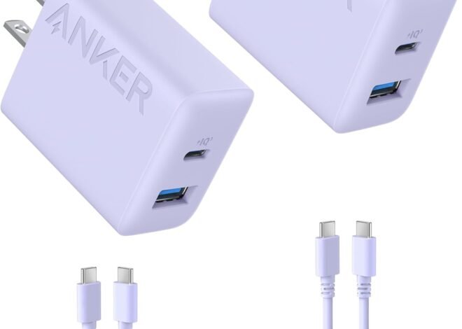 Anker iPhone 17/16 Charger, 2-Pack 20W Fast USB C Charger Block, for iPhone 17/16/16 Pro Max/15 Series/iPad Pro and More (Purple, 2 Pack & 2 Cable)