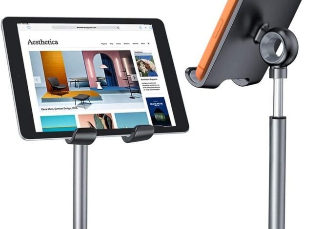 LISEN Cell Phone Stand Phone Holder for Desk Office Decor, Office Desk Accessories Gifts Women PC Gaming Essentials iPhone Stand Gadgets Men Fit OtterBox Case Switch iPad Air Tablet 4-10 in