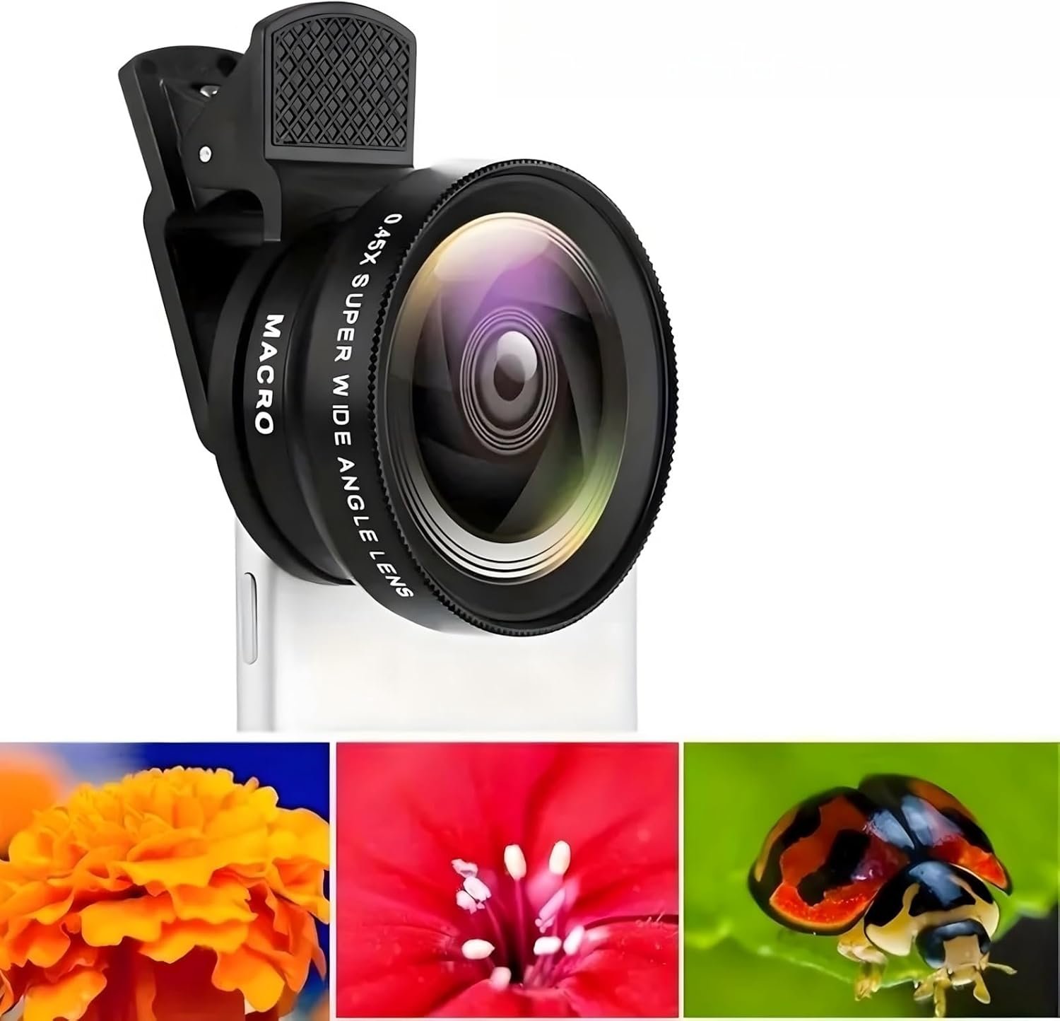 2-in-1 Mobile Phone Lens Kit – 15x Macro & 0.45x Wide-Angle Lens for iPhone, Samsung & Android Smartphones (Black)