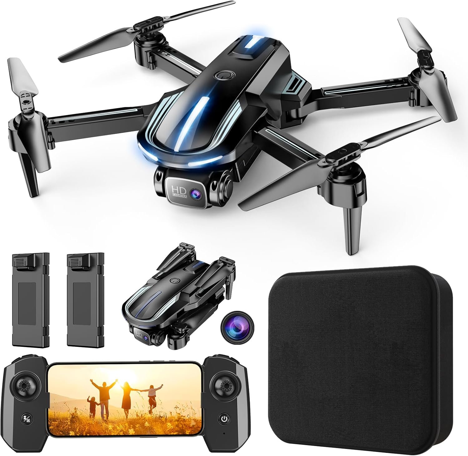 Drone with Camera for Adults Beginners Kids, Fun 1080P Foldable Mini Drone for Exciting Indoor Outdoor Play, RC Quadcopter with 2 Batteries, One Key Start, Easy to Fly, Altitude Hold, 3D Flips