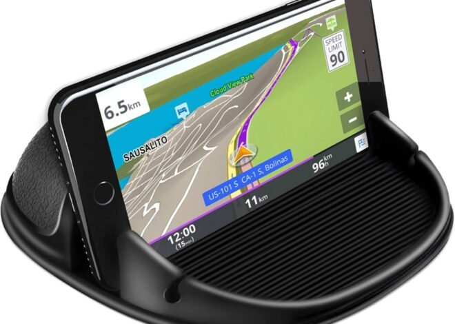 Loncaster Car Phone Holder, Car Phone Mount Silicone Car Pad Mat for Various Dashboards, Slip Free Desk Phone Stand Compatible with iPhone, Samsung, Android Smartphones, GPS Devices and More, Black