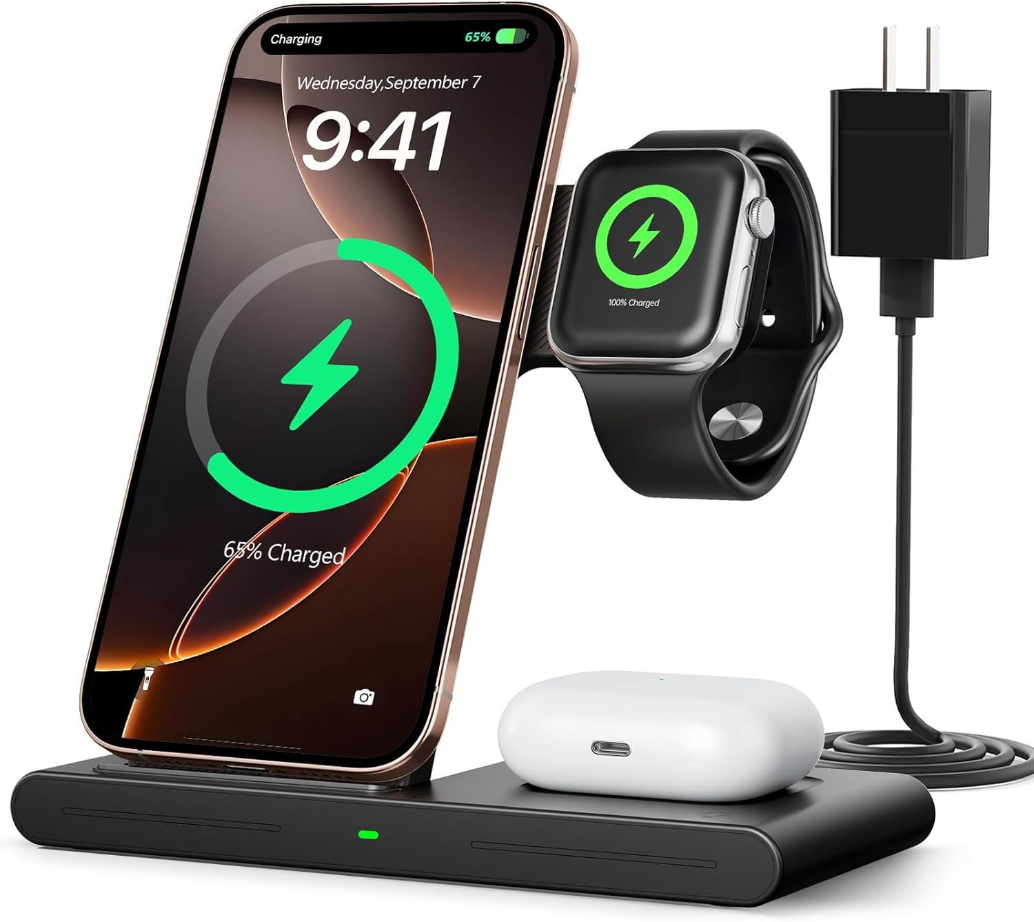 RYND 2026 Travel Portable Wireless Fast Charger for Apple & Android Charging Station,3 in 1 Charging for iPhone17 16 15 14 13 12,Apple Watch Series & Air pods 4 3 2 Pro,Samsung Galaxy