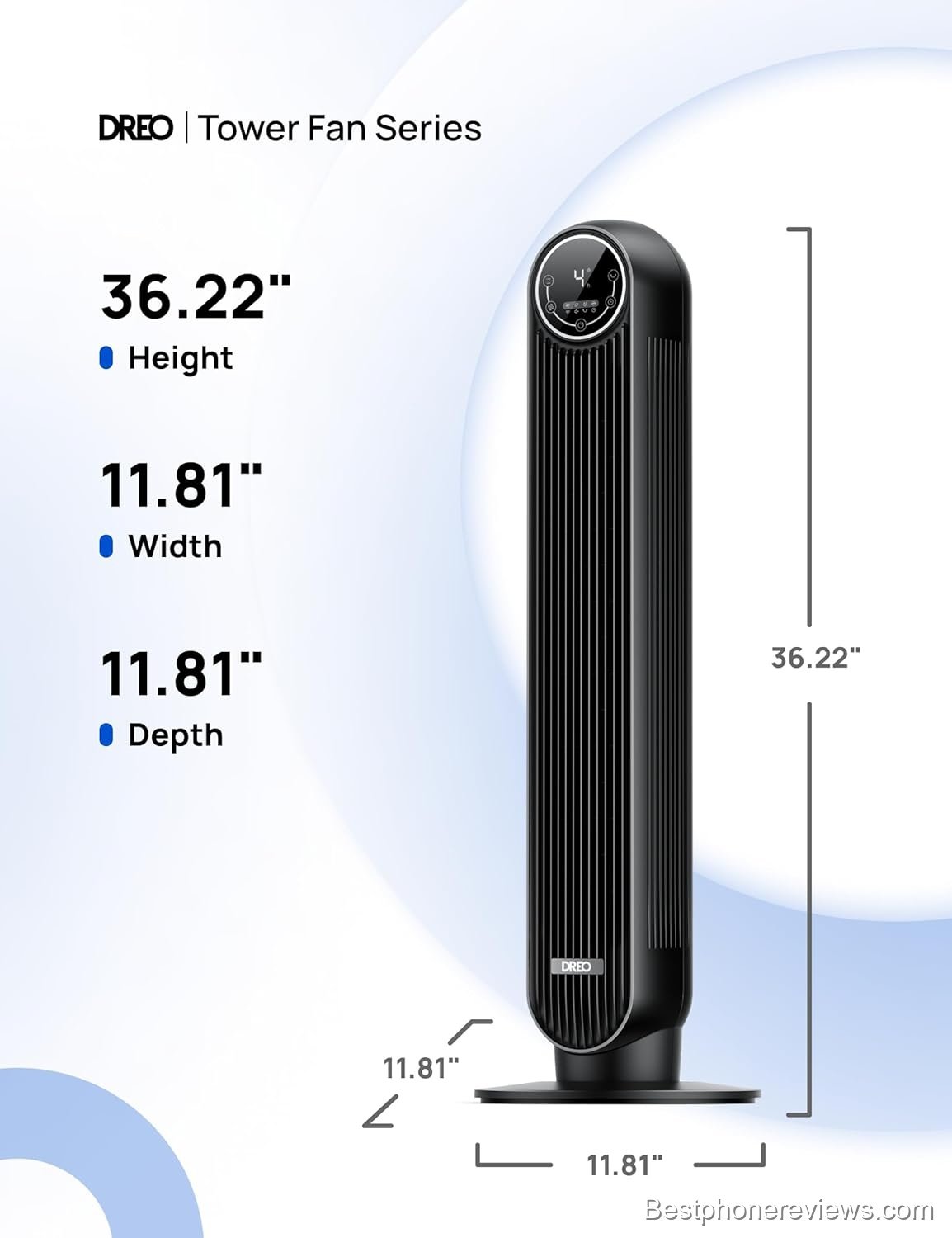 DREO Tower Fan for Bedroom, 2026 Upgraded DC Motor, 28ft/s High Velocity, 20dB Ultra Quiet Standing Fan, 8 Speeds 4 Modes, 90° Oscillating Bladeless Fan for Indoors, Floor Fans with Remote, Black 01