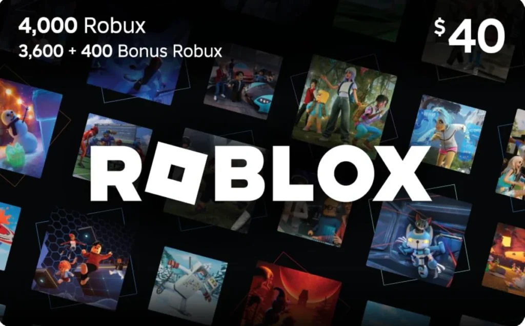 Roblox 4,000 Robux gift card with $40 value.