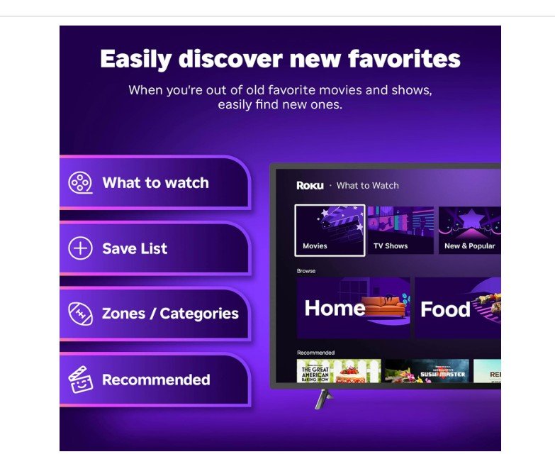 Roku interface showing discovery features for movies and TV shows.