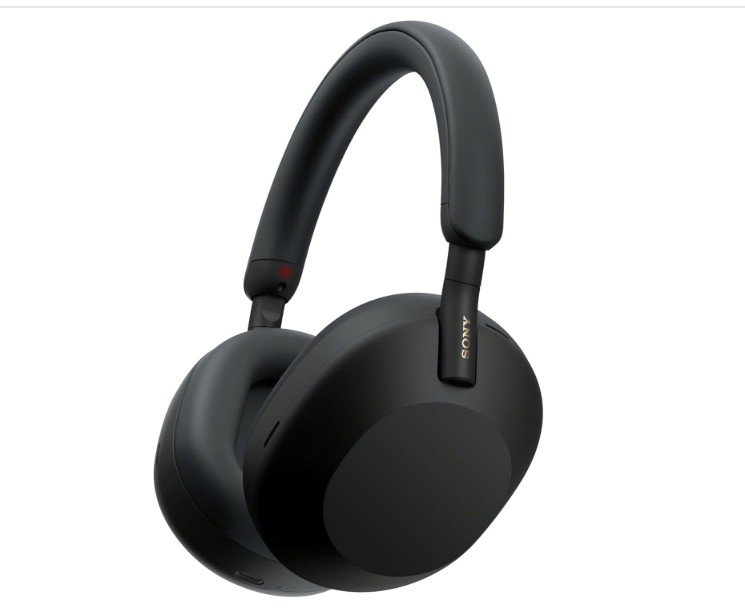 Sony WH-1000XM5 matte black over-ear noise-canceling headphones.